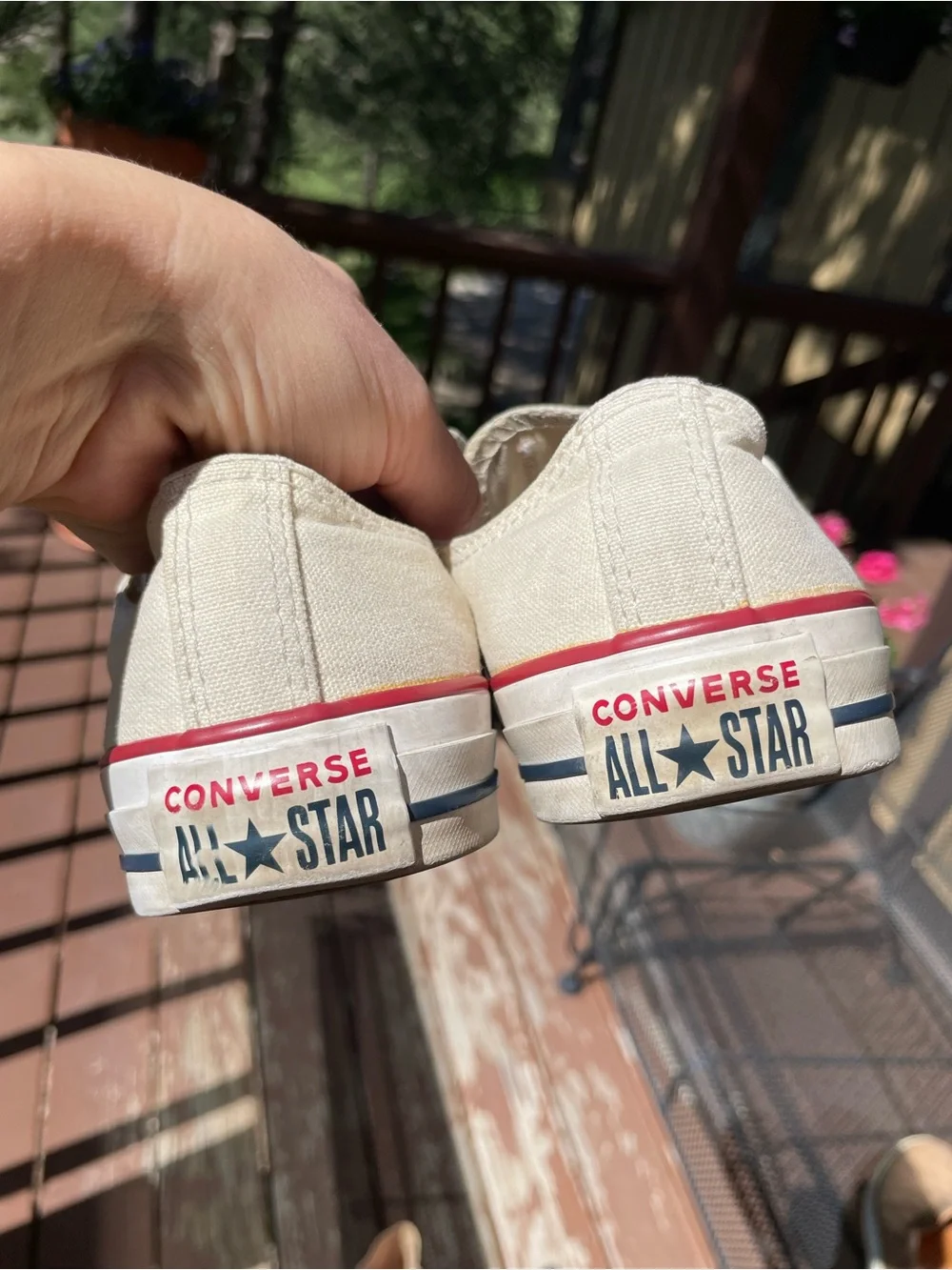 Converse Chuck Taylor All Star Low Top Sneakers - Cream with Red & Navy Trim - Picture 6 of 8